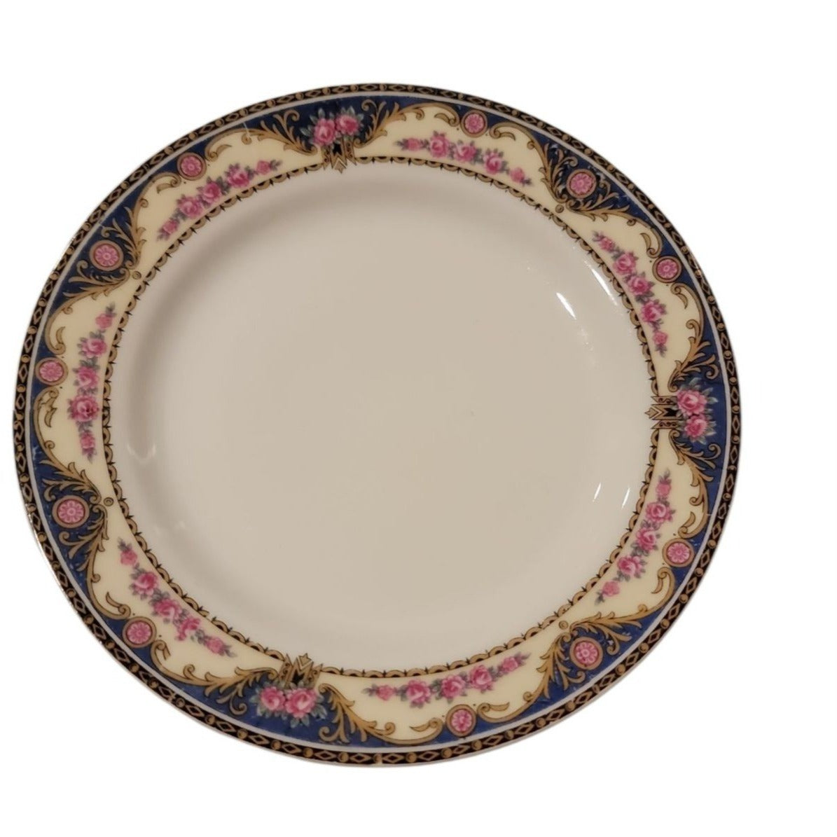 Antique Limoges France Elite Works SM Dessert Plate 6.25" 1900 Scrolls Rose Blue
