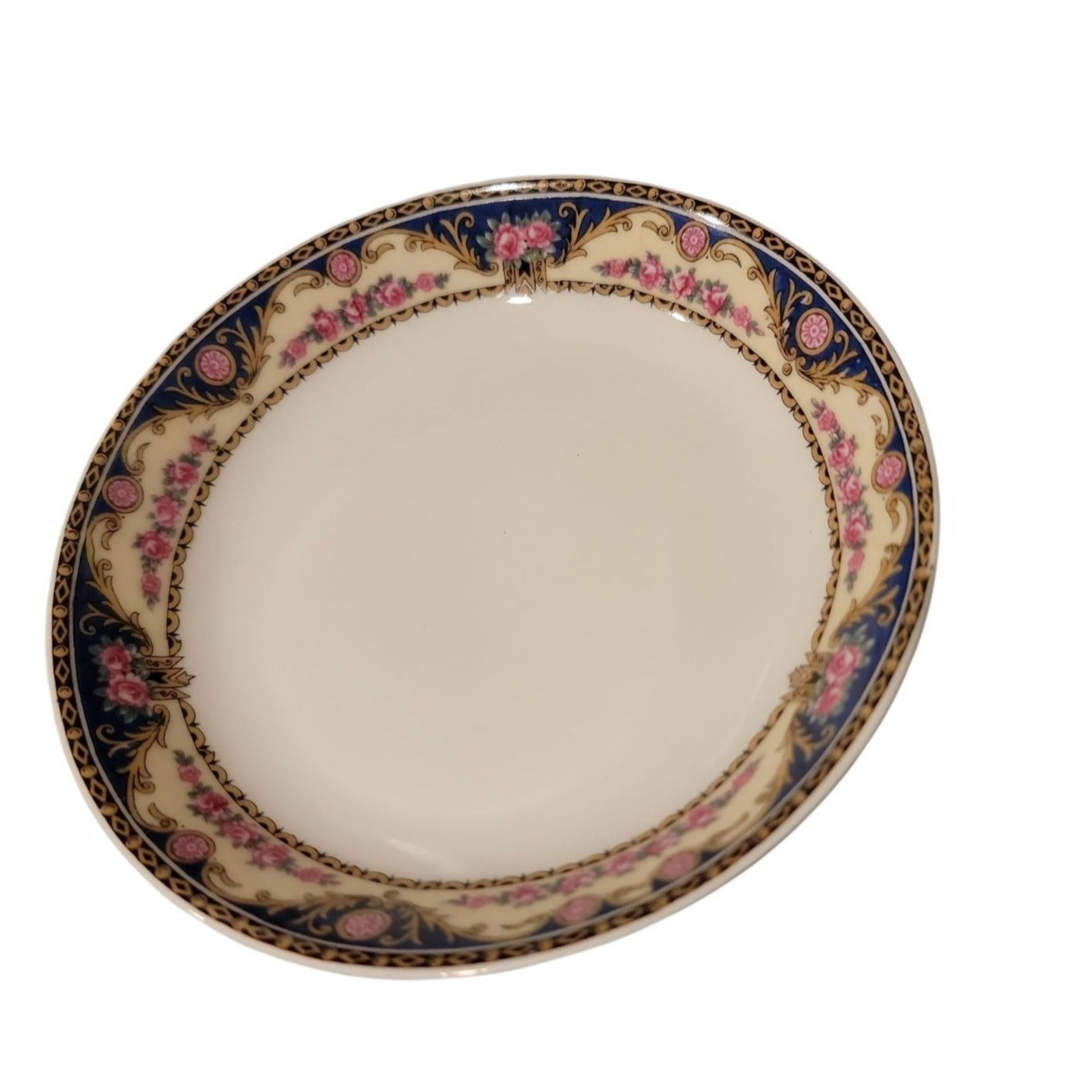 Antique Limoges France Elite Works SM Dessert Plate 6.25" 1900 Scrolls Rose Blue