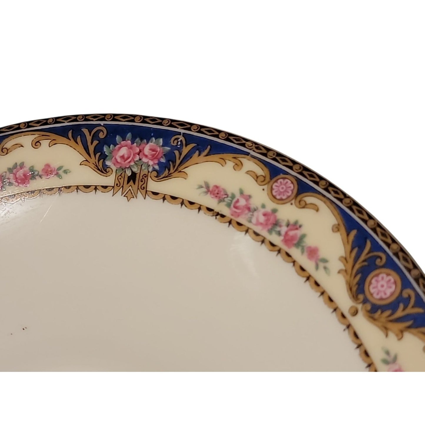 Antique Limoges France Elite Works SM Dessert Plate 6.25" 1900 Scrolls Rose Blue