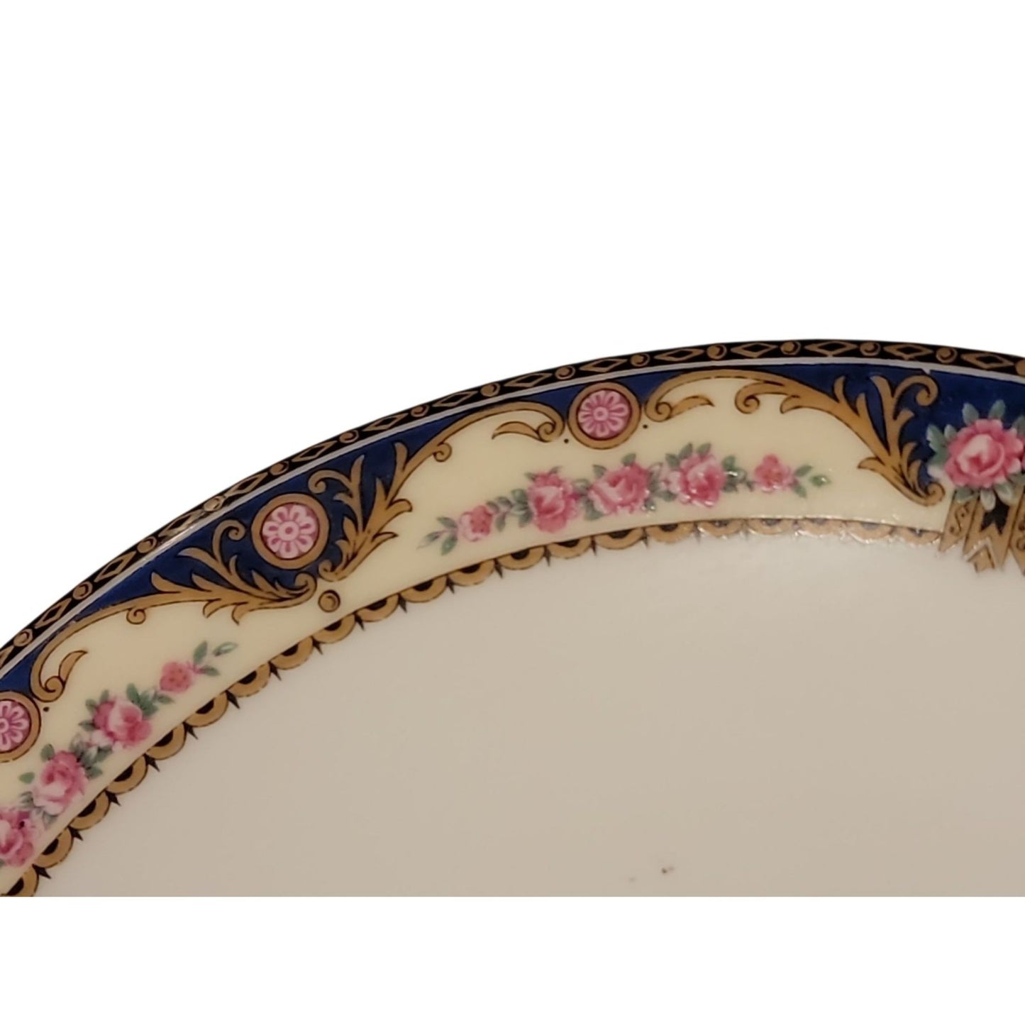 Antique Limoges France Elite Works SM Dessert Plate 6.25" 1900 Scrolls Rose Blue