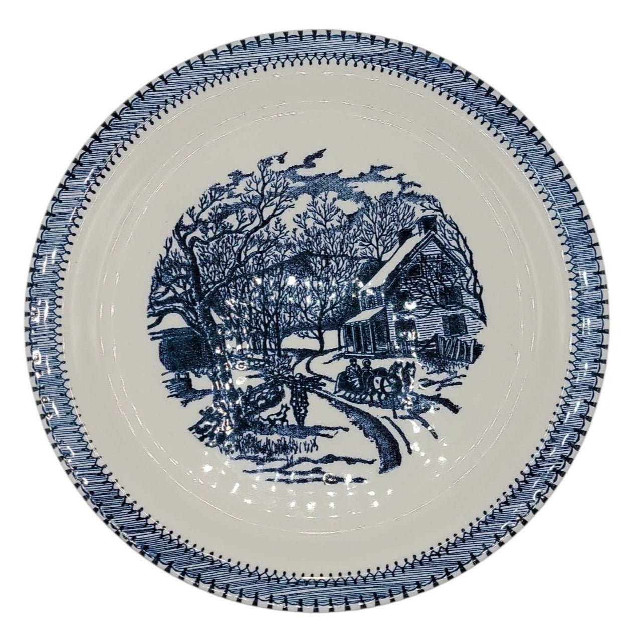 Country Life Blue Chop Plate Platter 11 1/8" Currier & Ives Print Edwin Knowles