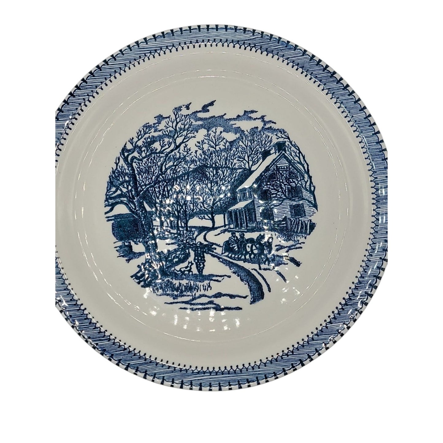 Country Life Blue Chop Plate Platter 11 1/8" Currier & Ives Print Edwin Knowles