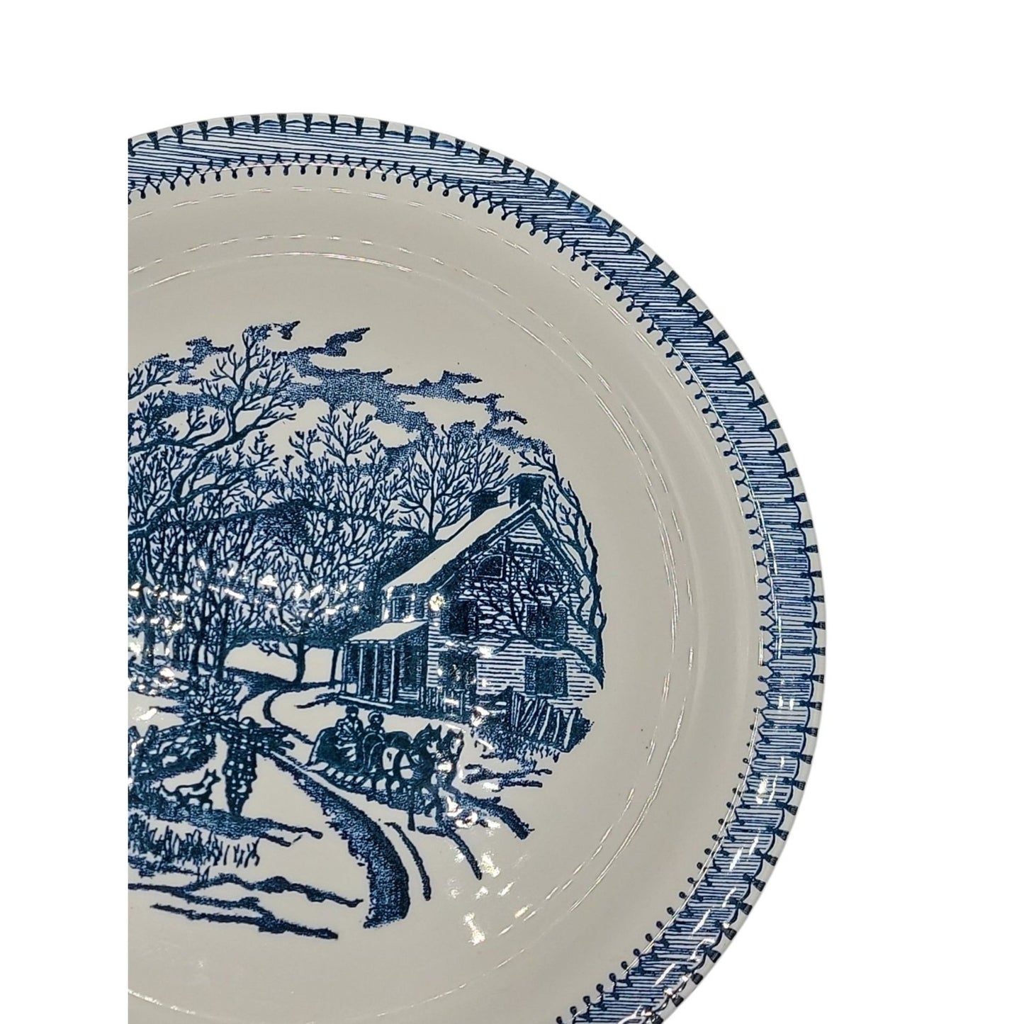 Country Life Blue Chop Plate Platter 11 1/8" Currier & Ives Print Edwin Knowles