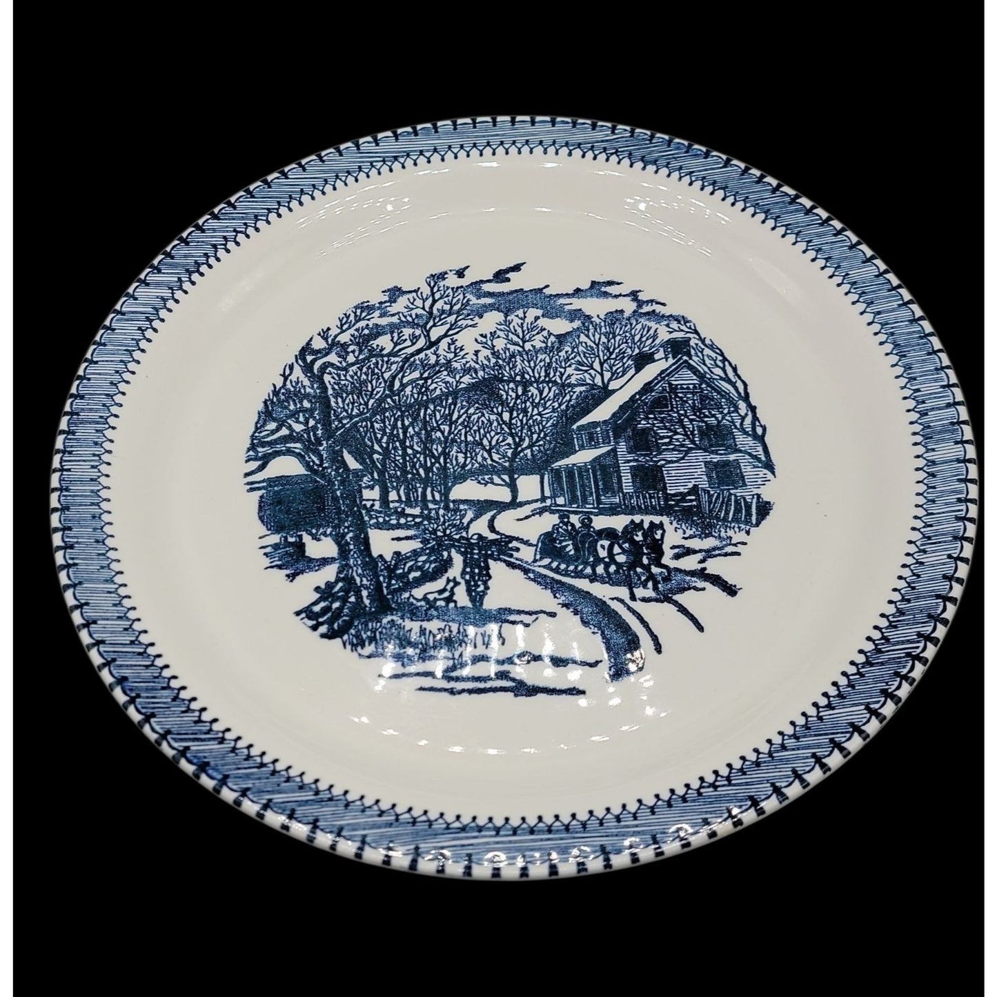 Country Life Blue Chop Plate Platter 11 1/8" Currier & Ives Print Edwin Knowles