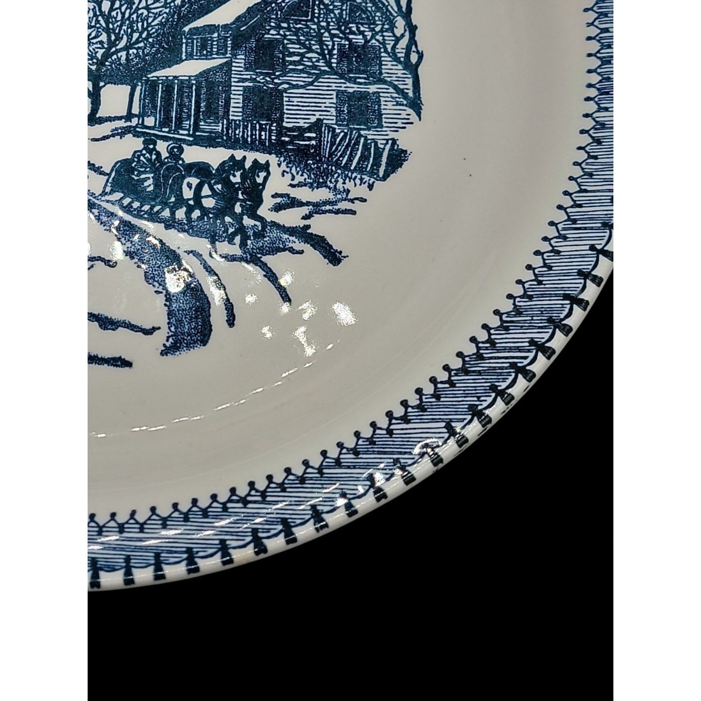 Country Life Blue Chop Plate Platter 11 1/8" Currier & Ives Print Edwin Knowles