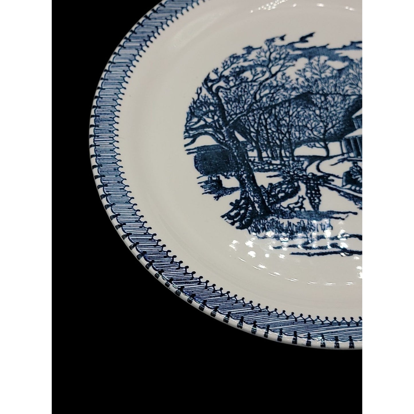 Country Life Blue Chop Plate Platter 11 1/8" Currier & Ives Print Edwin Knowles