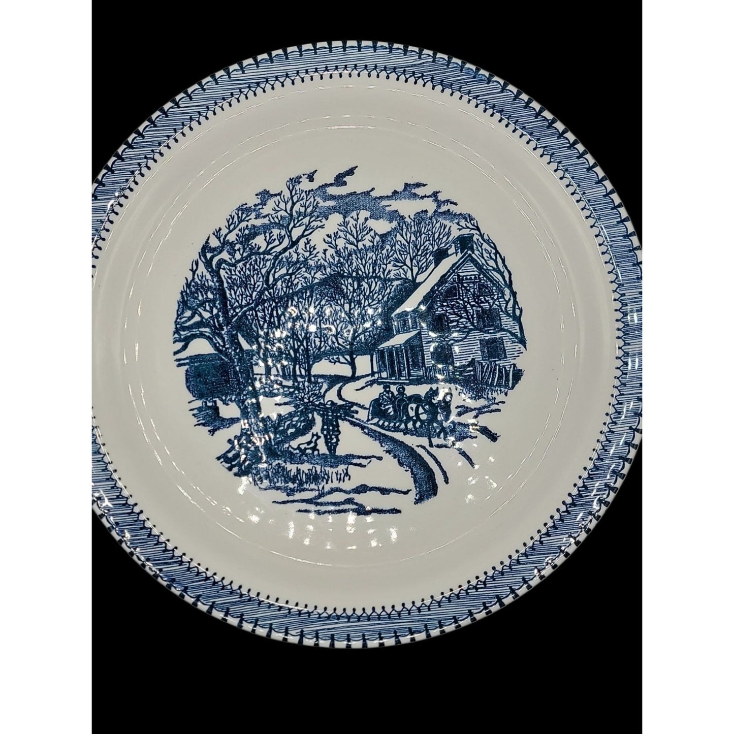 Country Life Blue Chop Plate Platter 11 1/8" Currier & Ives Print Edwin Knowles