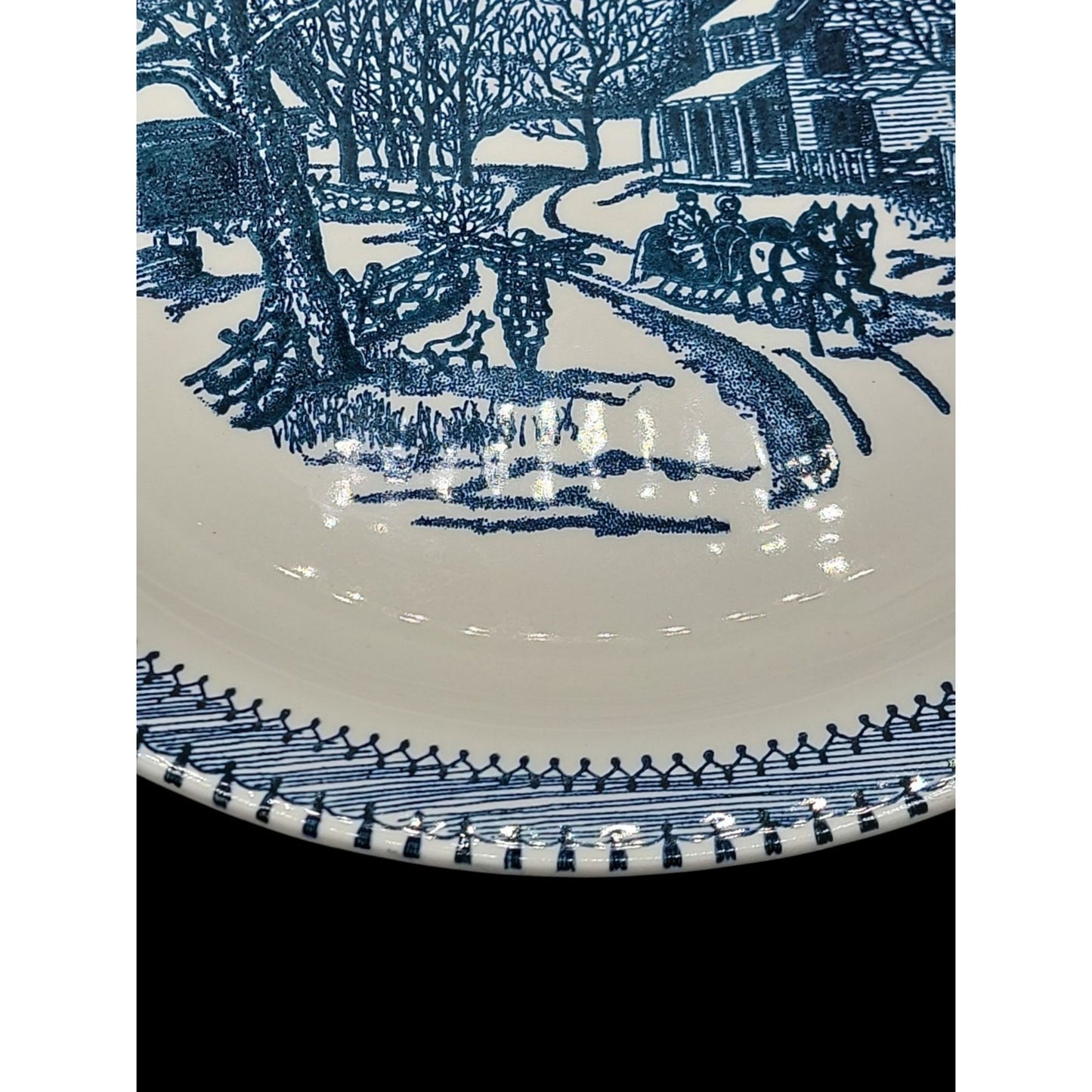 Country Life Blue Chop Plate Platter 11 1/8" Currier & Ives Print Edwin Knowles