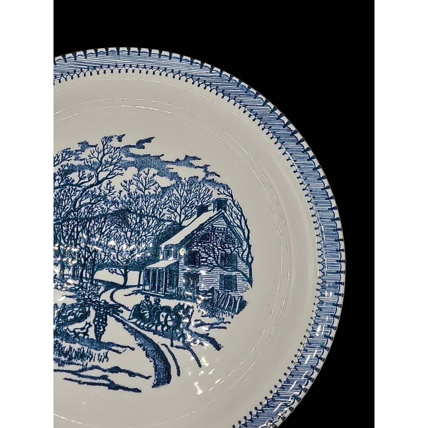 Country Life Blue Chop Plate Platter 11 1/8" Currier & Ives Print Edwin Knowles