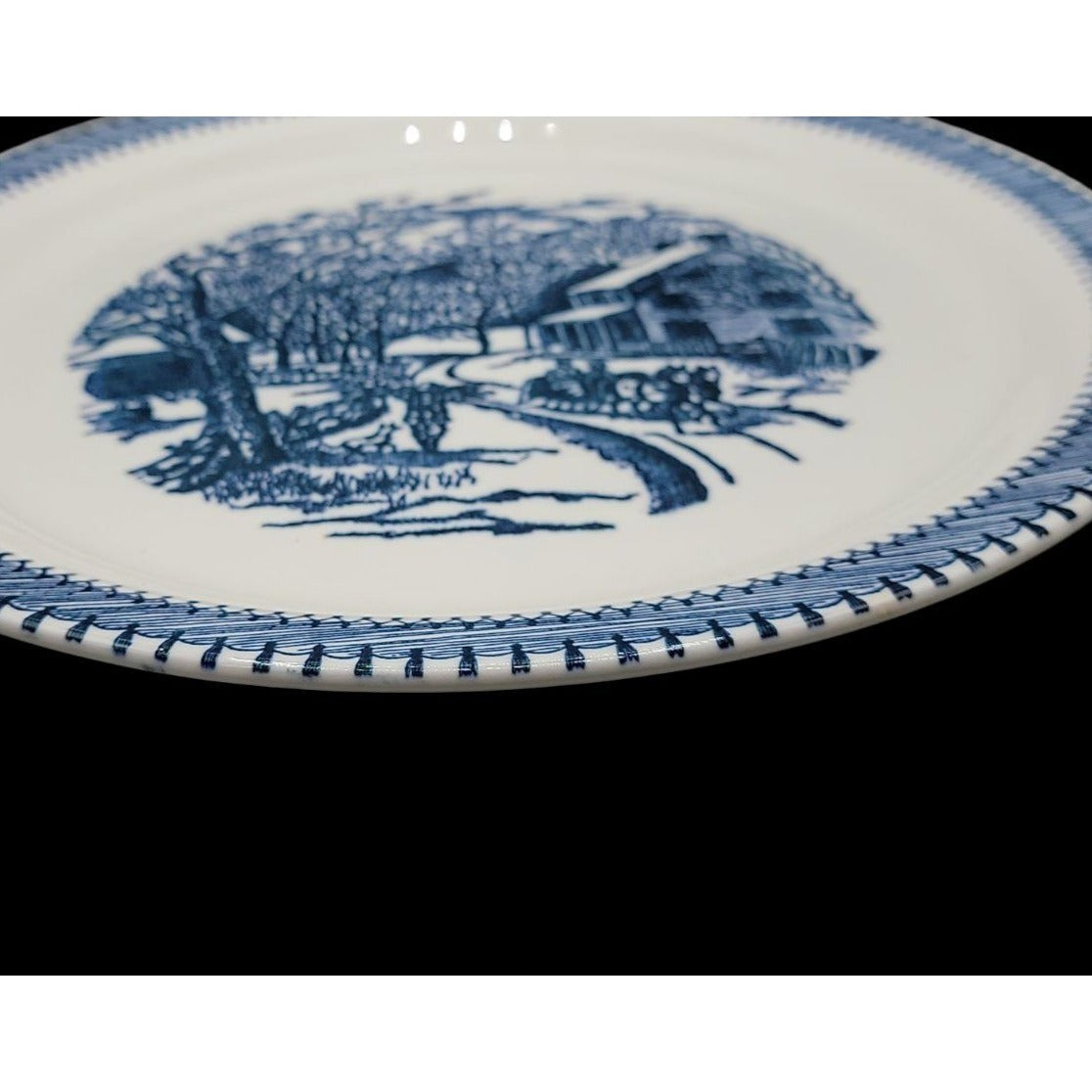 Country Life Blue Chop Plate Platter 11 1/8" Currier & Ives Print Edwin Knowles