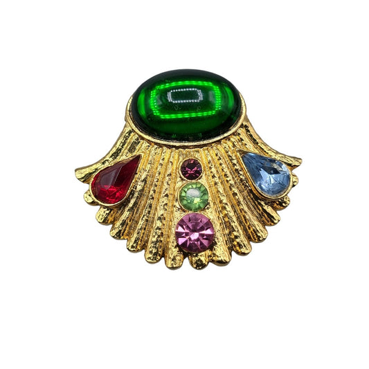 Designer Brooch High End Colorful Gold Tone Molded Glass Rhinestones