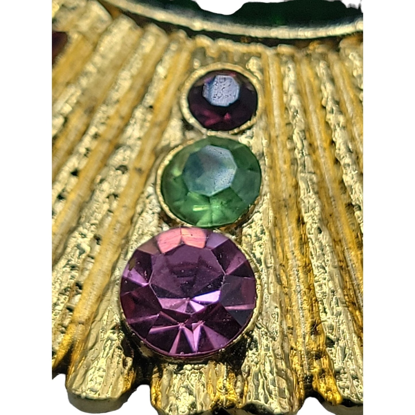 Designer Brooch High End Colorful Gold Tone Molded Glass Rhinestones