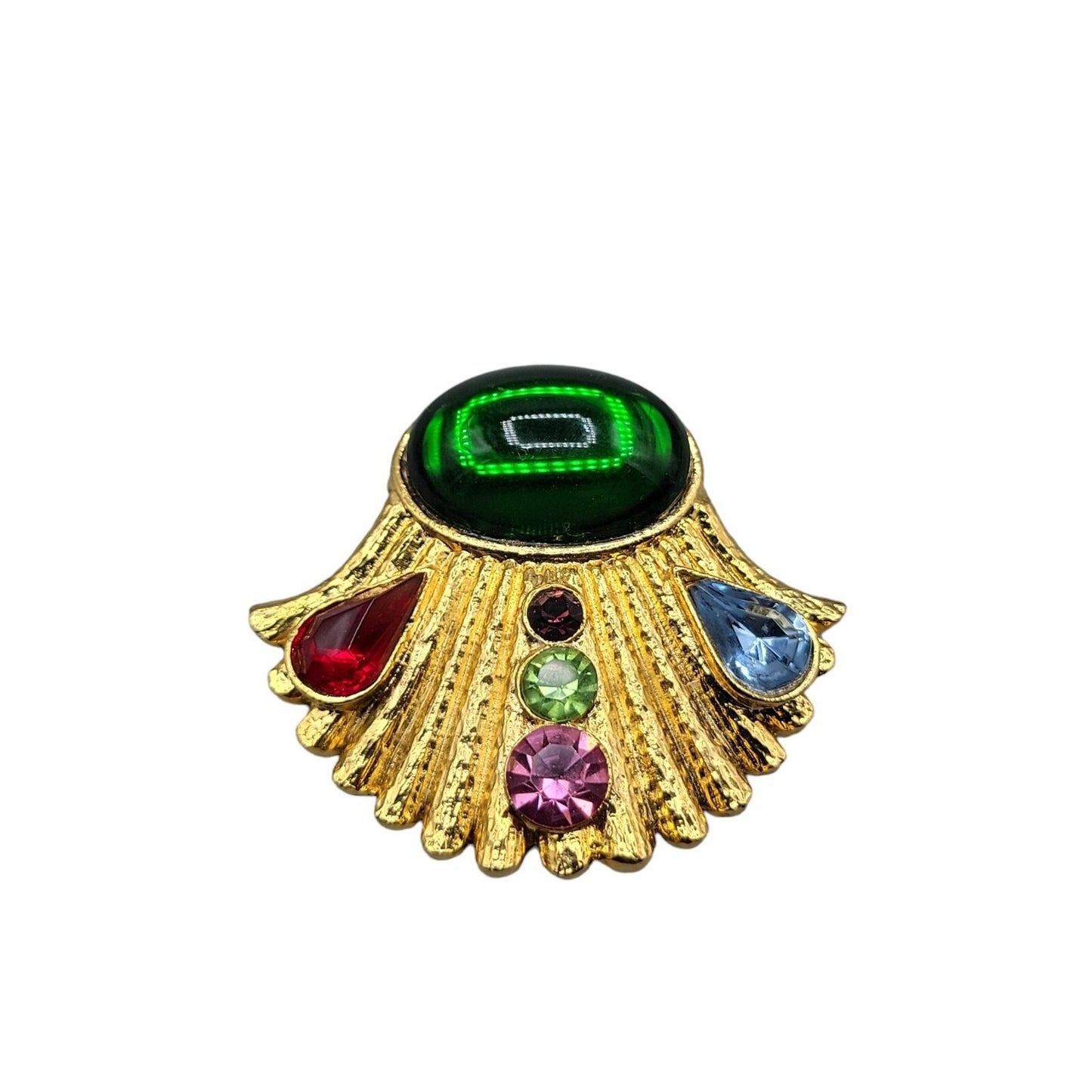 Designer Brooch High End Colorful Gold Tone Molded Glass Rhinestones