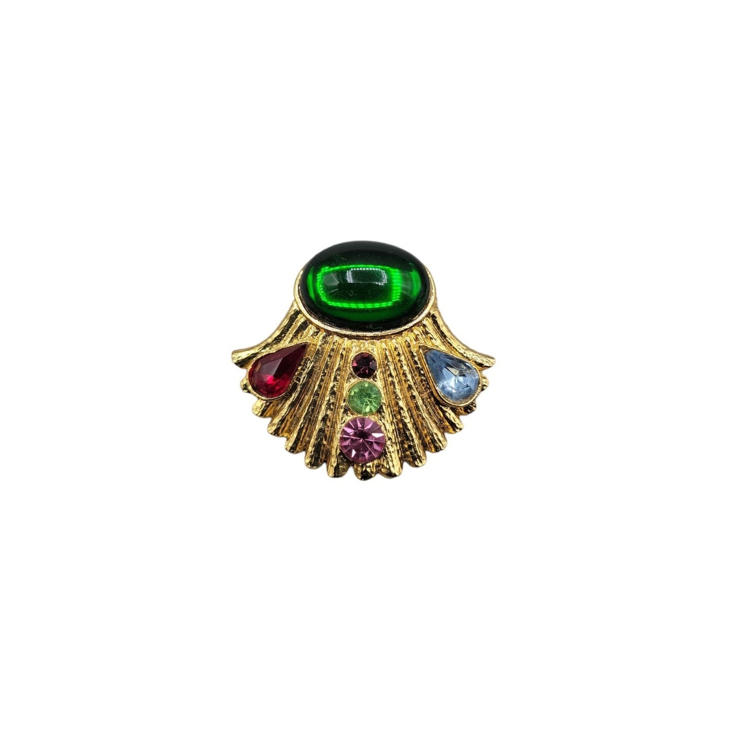 Designer Brooch High End Colorful Gold Tone Molded Glass Rhinestones