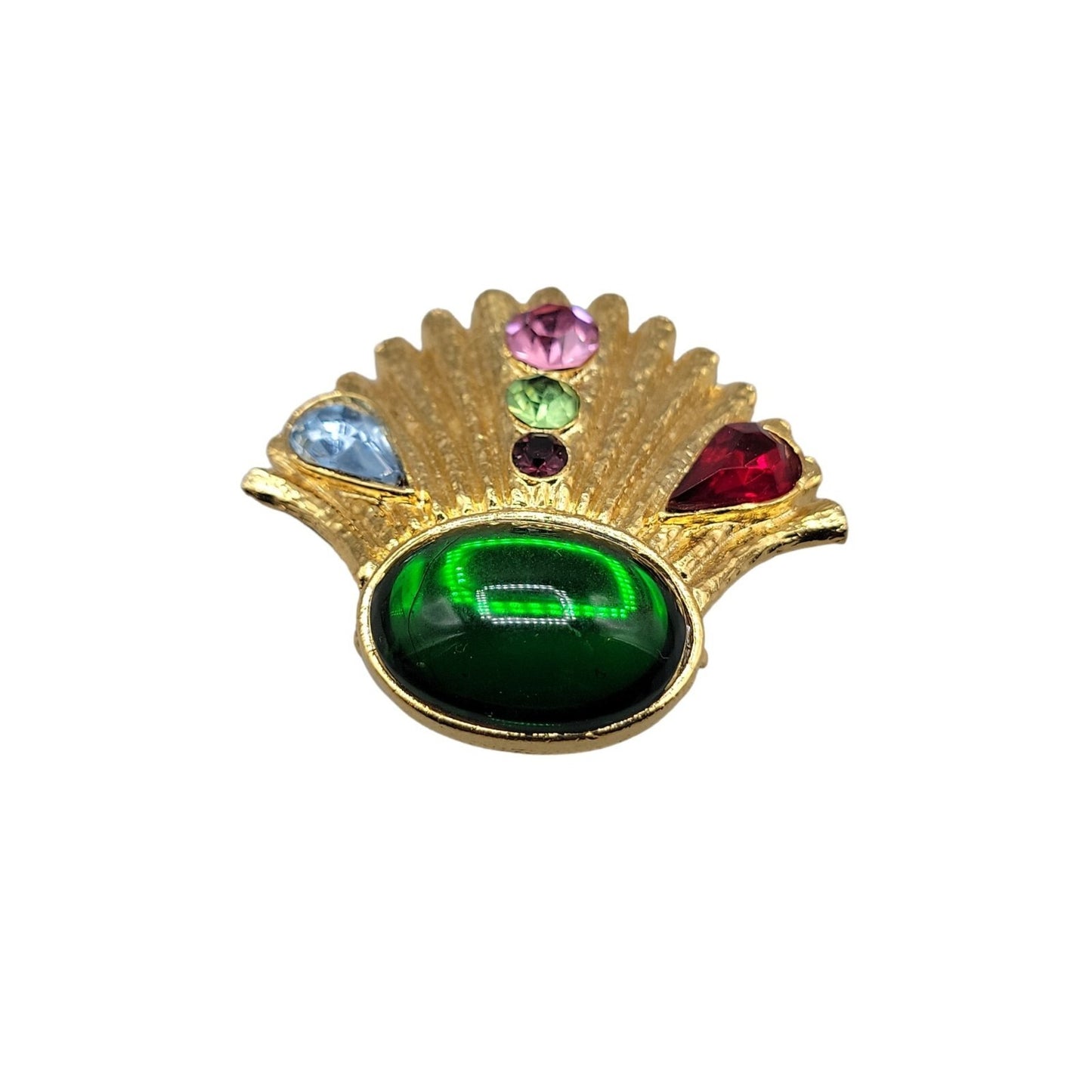 Designer Brooch High End Colorful Gold Tone Molded Glass Rhinestones