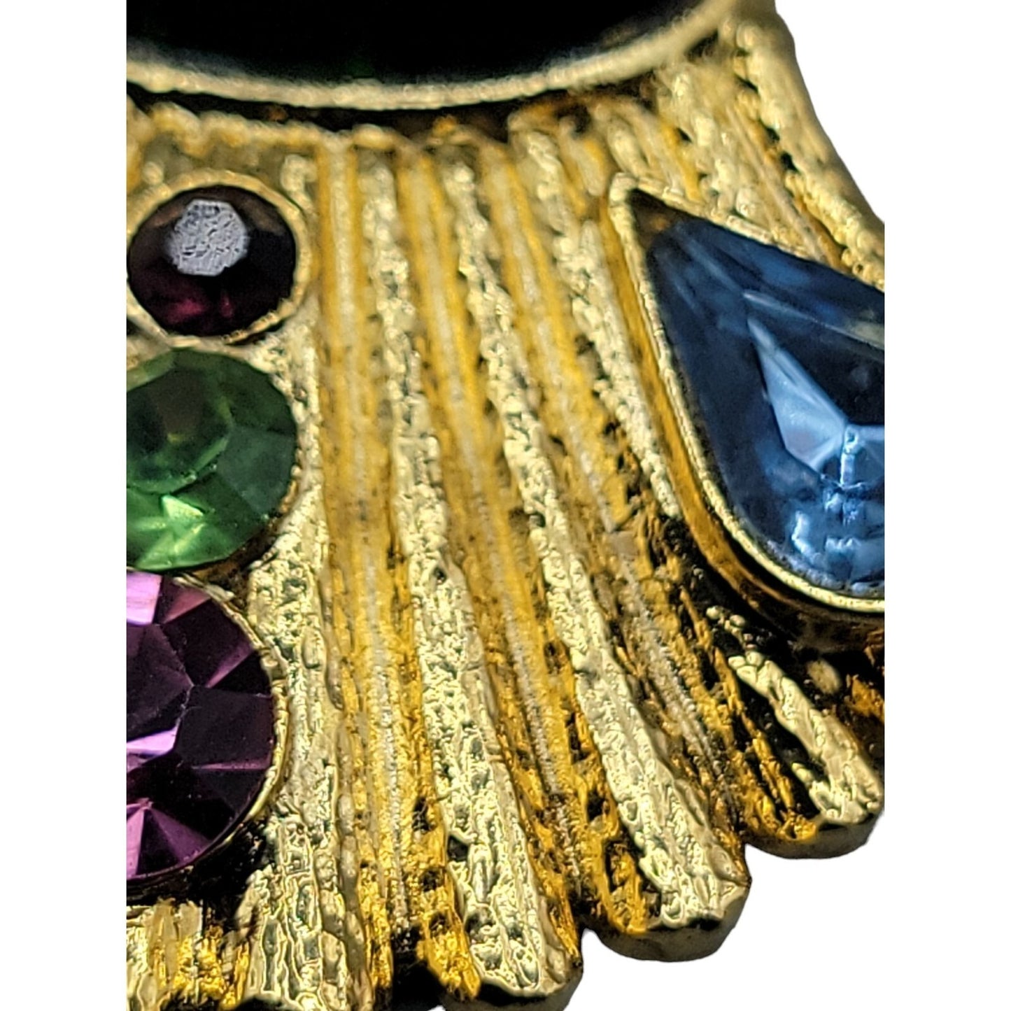 Designer Brooch High End Colorful Gold Tone Molded Glass Rhinestones