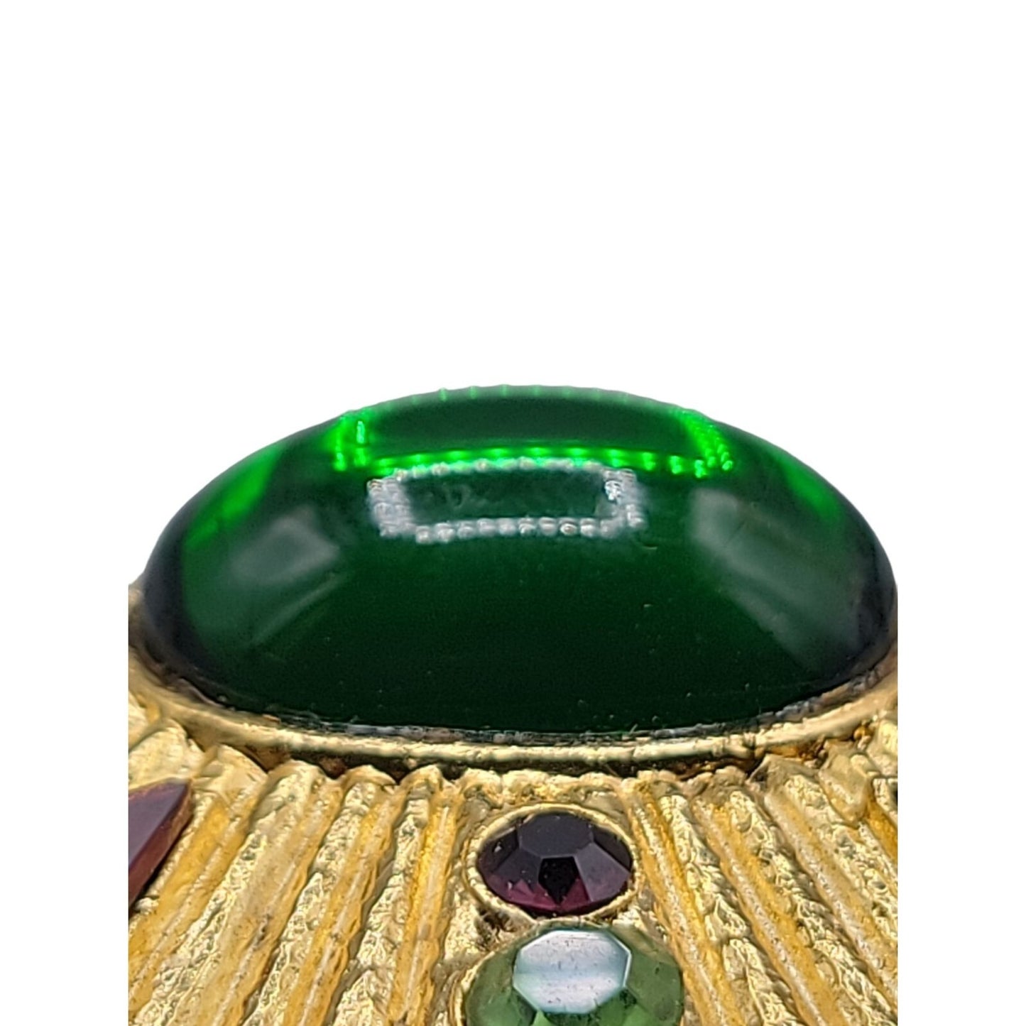Designer Brooch High End Colorful Gold Tone Molded Glass Rhinestones