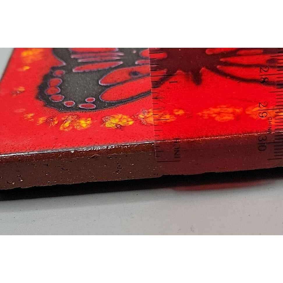 Handpainted Butterfly Terra Cotta Tile Turned Art Trivet Retro 1970s Style 6"x6"