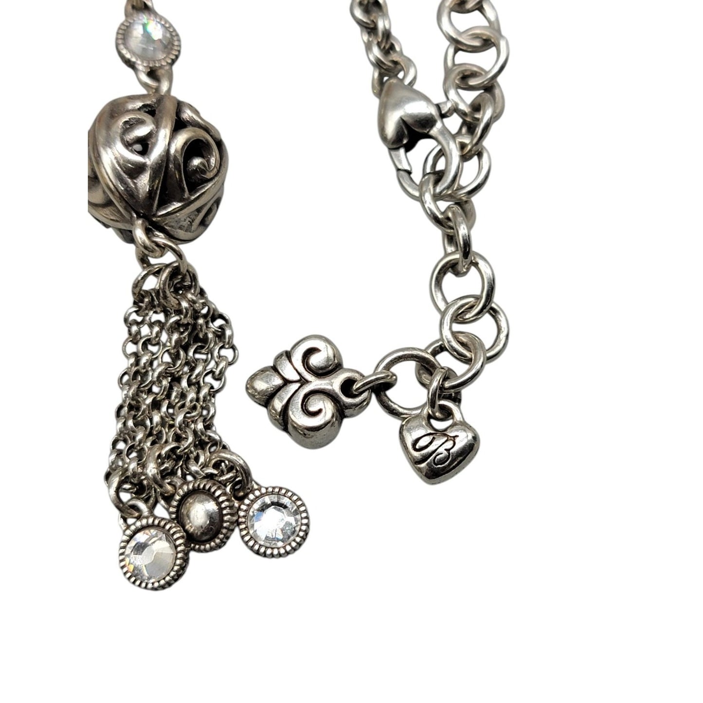 Brighton Venetian Dreams Necklace Silver Tone Filigree Ball Tassel Crystal Accent