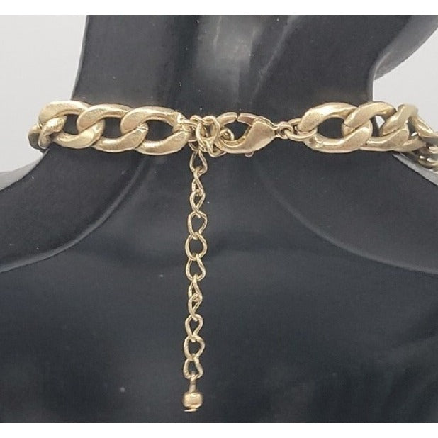 Boho Style Bib Necklace Dark Purple Faceted Faux Gems Flat Link Chain Statement