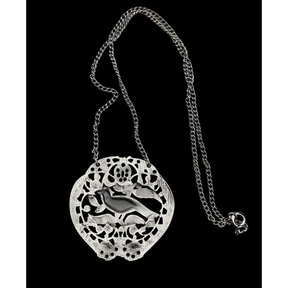 Vintage Bird Floral Pendant Silver Tone Filigree Open-Work Design 18" Chain