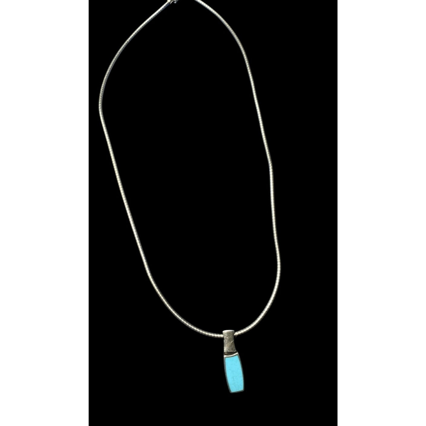 GU Sterling Silver Turquoise Cable Necklace With Pendant Light Blue Gemstone 16"