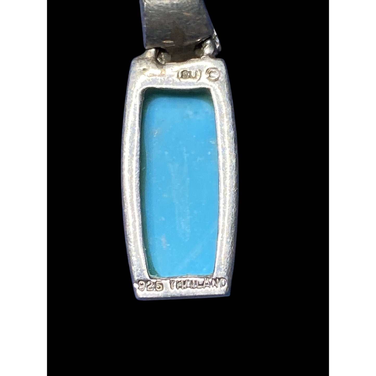 GU Sterling Silver Turquoise Cable Necklace With Pendant Light Blue Gemstone 16"