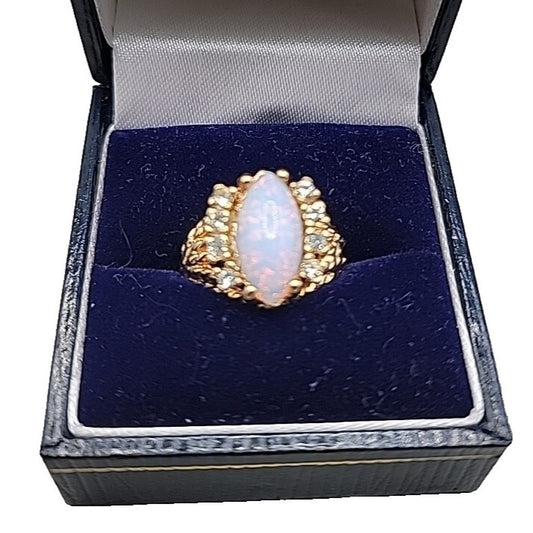 Vintage Jewel Boutique Fire Opal Cubic Zirconia Halo Ring Size 4 14ktHGE