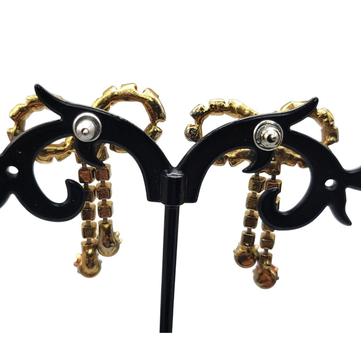 Vintage Rhinestone Christmas Bow Post Earrings for Pierced Ears Dangling