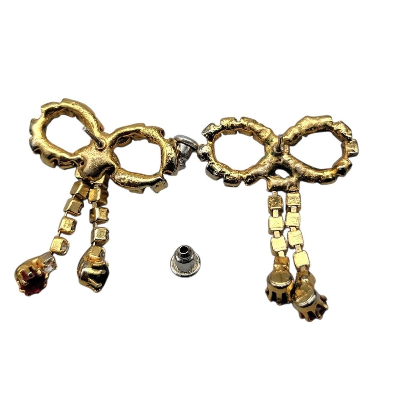 Vintage Rhinestone Christmas Bow Post Earrings for Pierced Ears Dangling