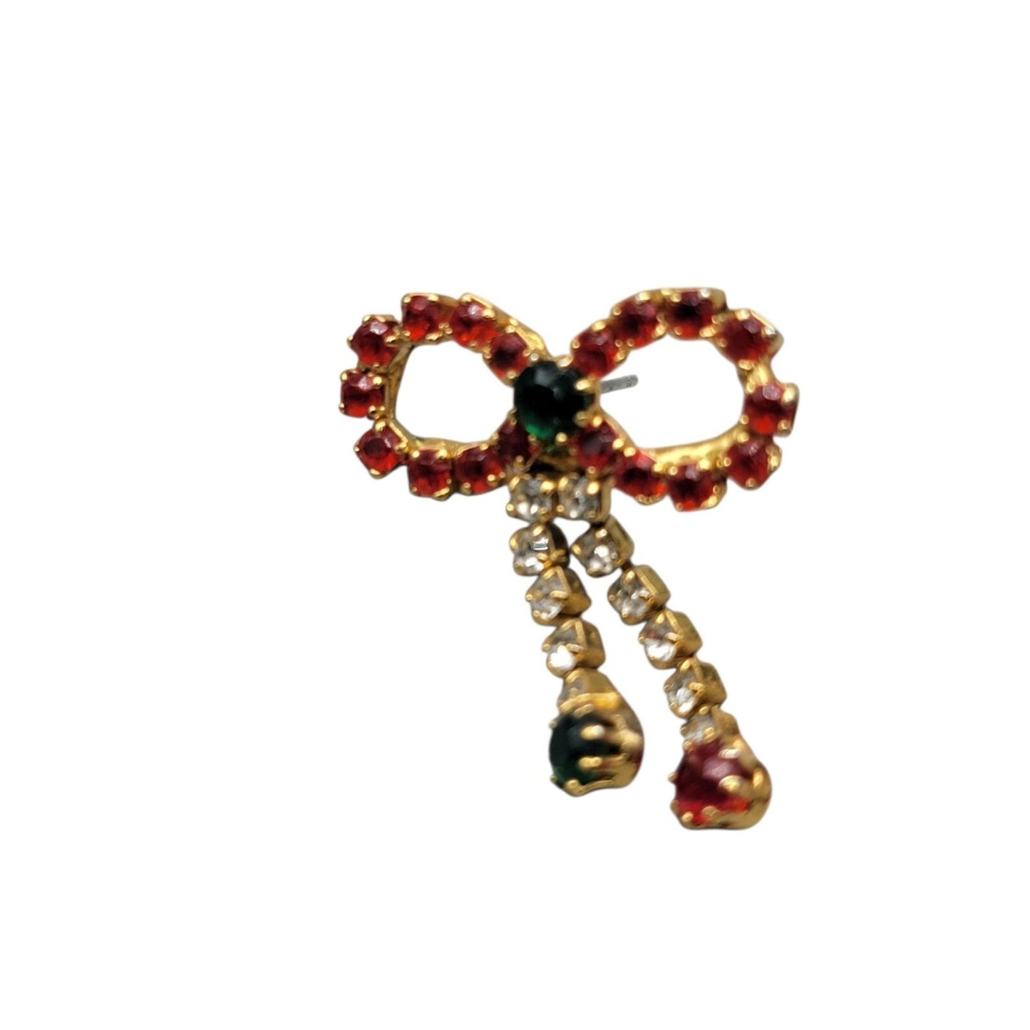 Vintage Rhinestone Christmas Bow Post Earrings for Pierced Ears Dangling