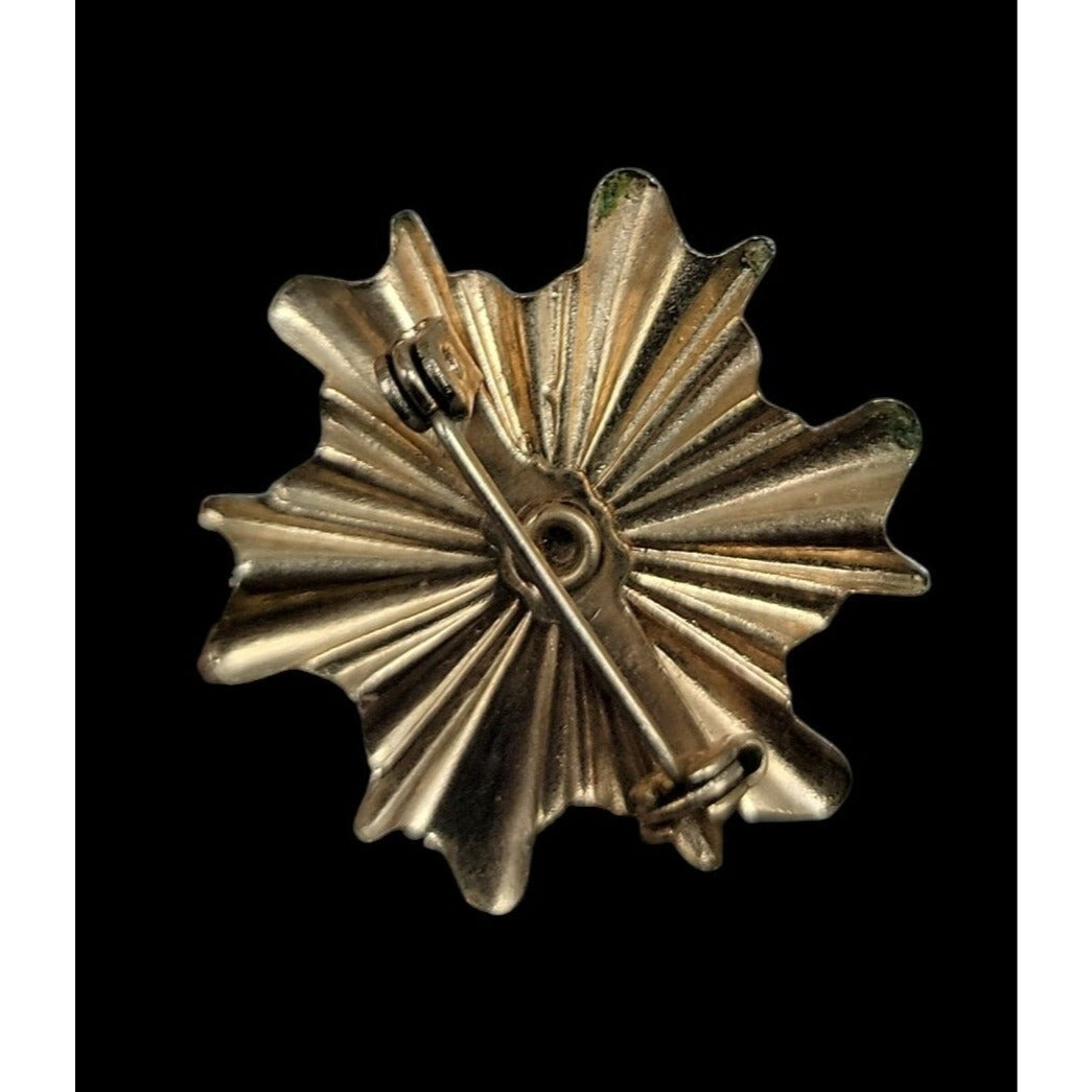 Vintage Maltese Cross Starburst Brooch Gold Tone Red Enamel Rhinestone Pin