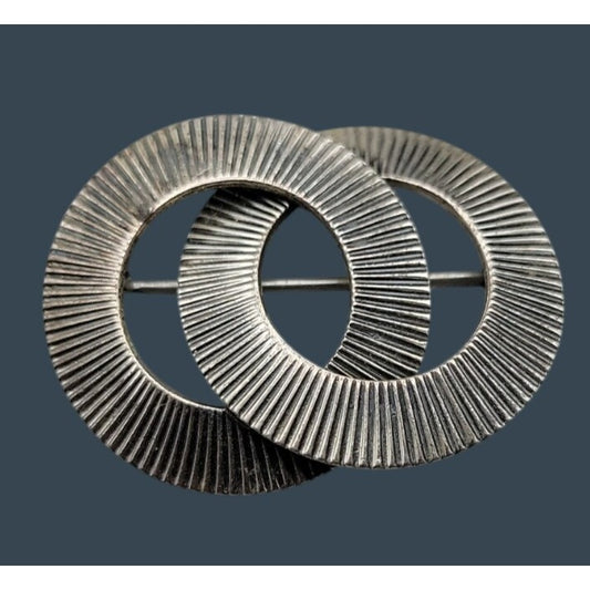 Vintage Danecraft Sterling Silver Ribbed Interlocking Circles Brooch 925 Signed