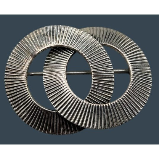 Vintage Danecraft Sterling Silver Ribbed Interlocking Circles Brooch 925 Signed