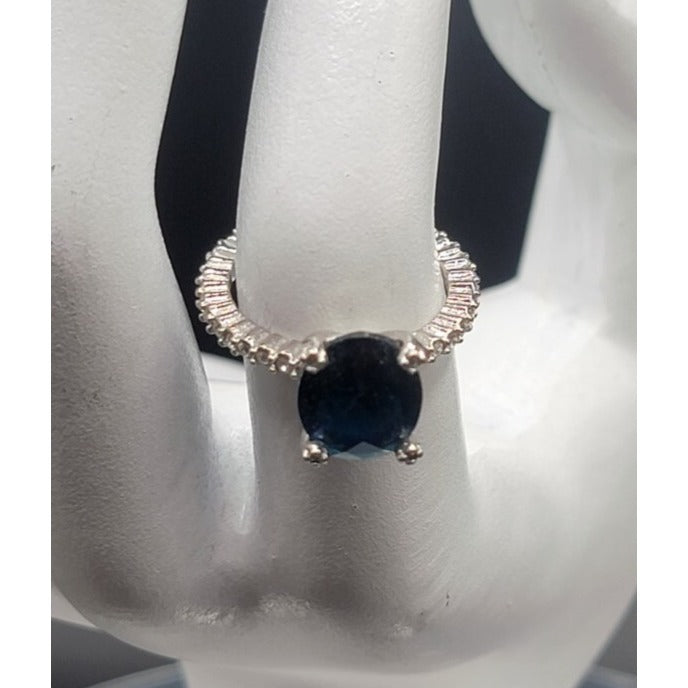 Sterling Silver Sapphire Ring NV Nevada 925 Pave CZ Band Size 6 Cubic Zirconia