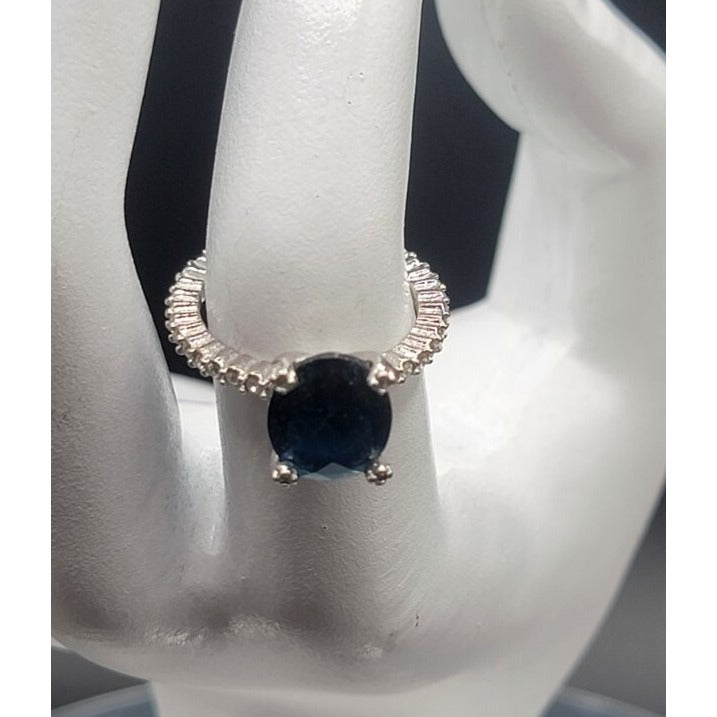 Sterling Silver Sapphire Ring NV Nevada 925 Pave CZ Band Size 6 Cubic Zirconia