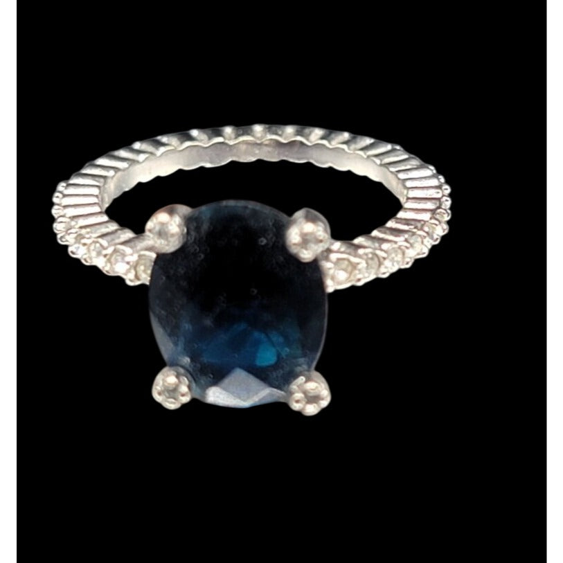 Sterling Silver Sapphire Ring NV Nevada 925 Pave CZ Band Size 6 Cubic Zirconia