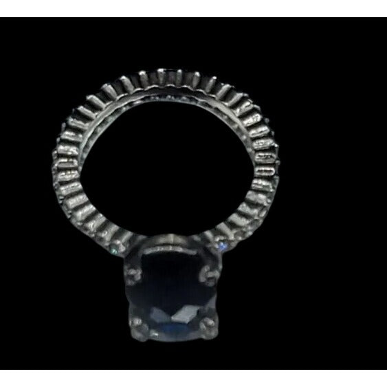 Sterling Silver Sapphire Ring NV Nevada 925 Pave CZ Band Size 6 Cubic Zirconia