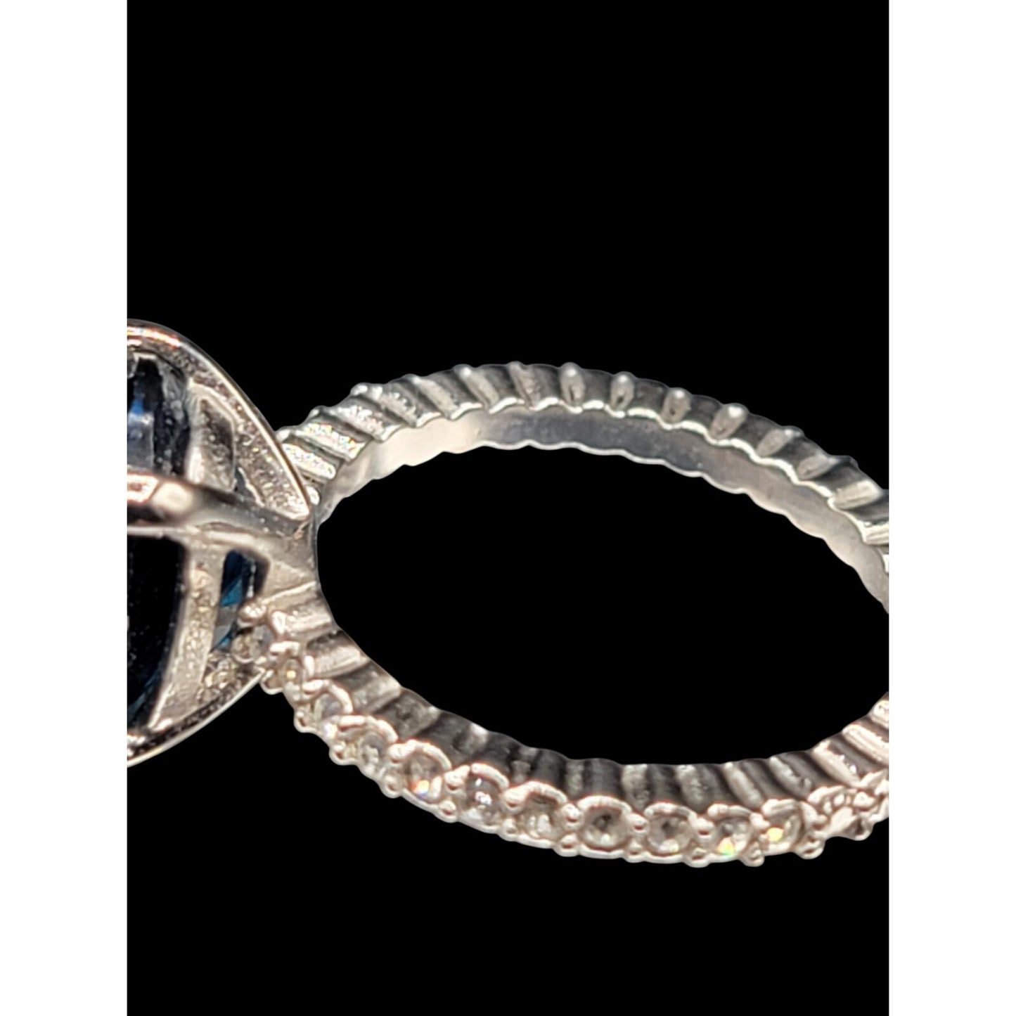Sterling Silver Sapphire Ring NV Nevada 925 Pave CZ Band Size 6 Cubic Zirconia