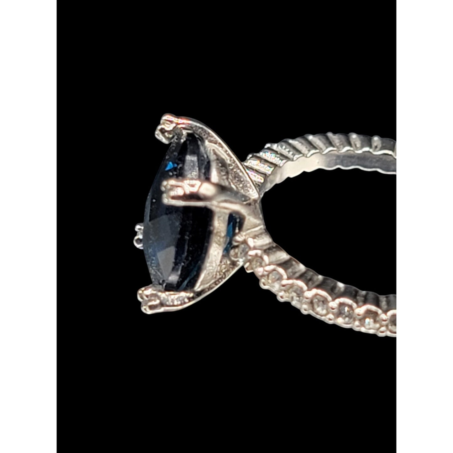 Sterling Silver Sapphire Ring NV Nevada 925 Pave CZ Band Size 6 Cubic Zirconia