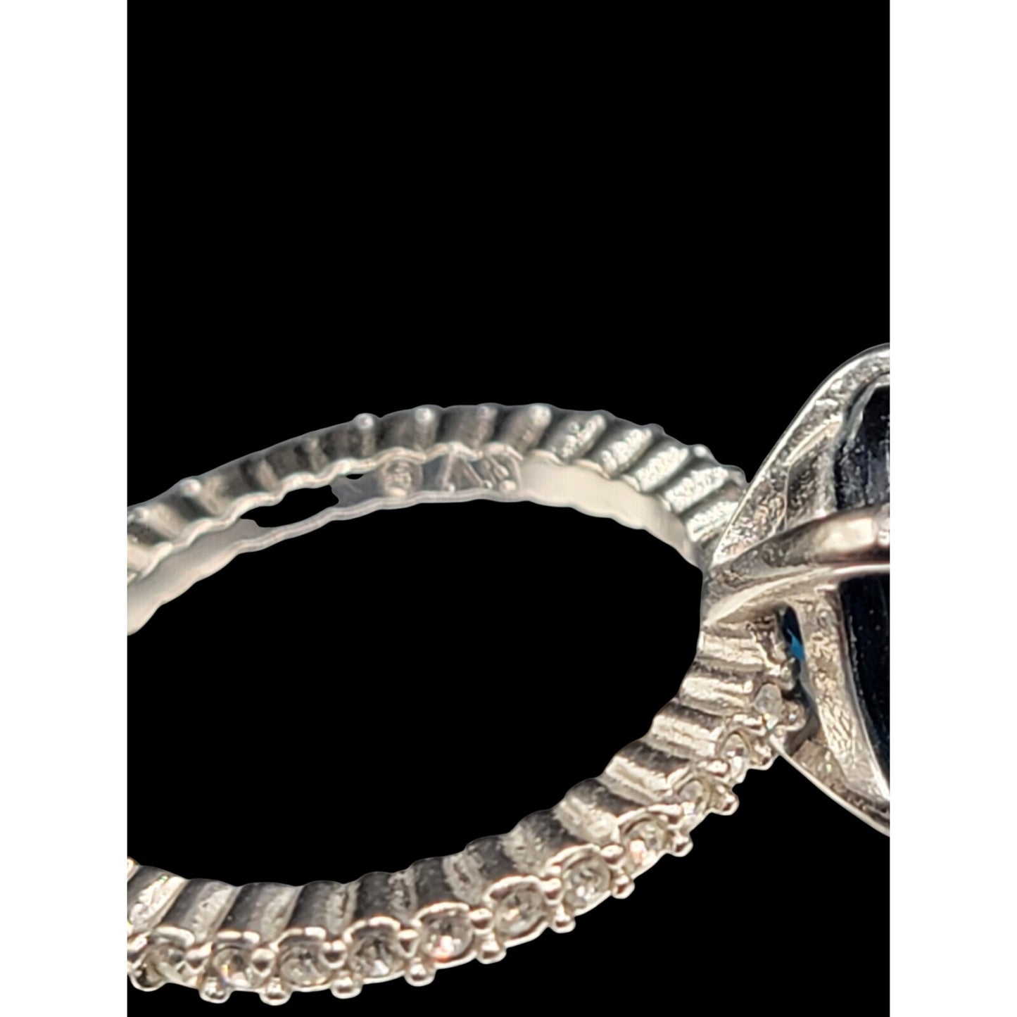 Sterling Silver Sapphire Ring NV Nevada 925 Pave CZ Band Size 6 Cubic Zirconia