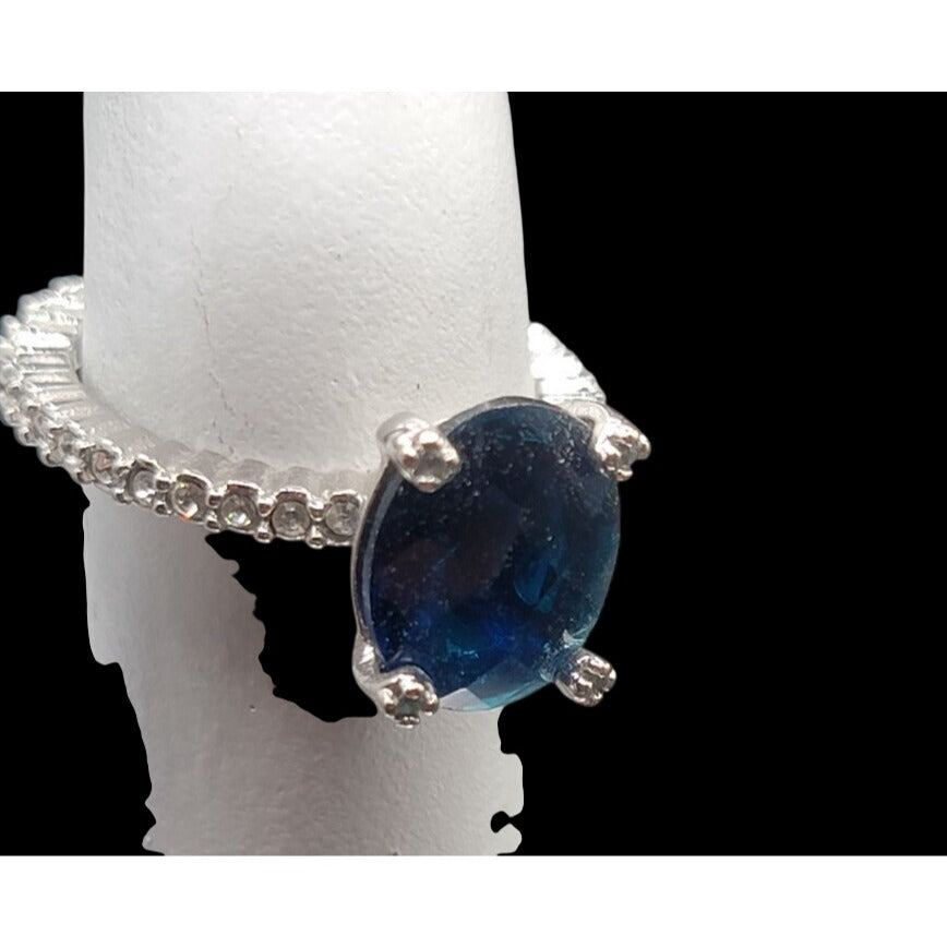 Sterling Silver Sapphire Ring NV Nevada 925 Pave CZ Band Size 6 Cubic Zirconia
