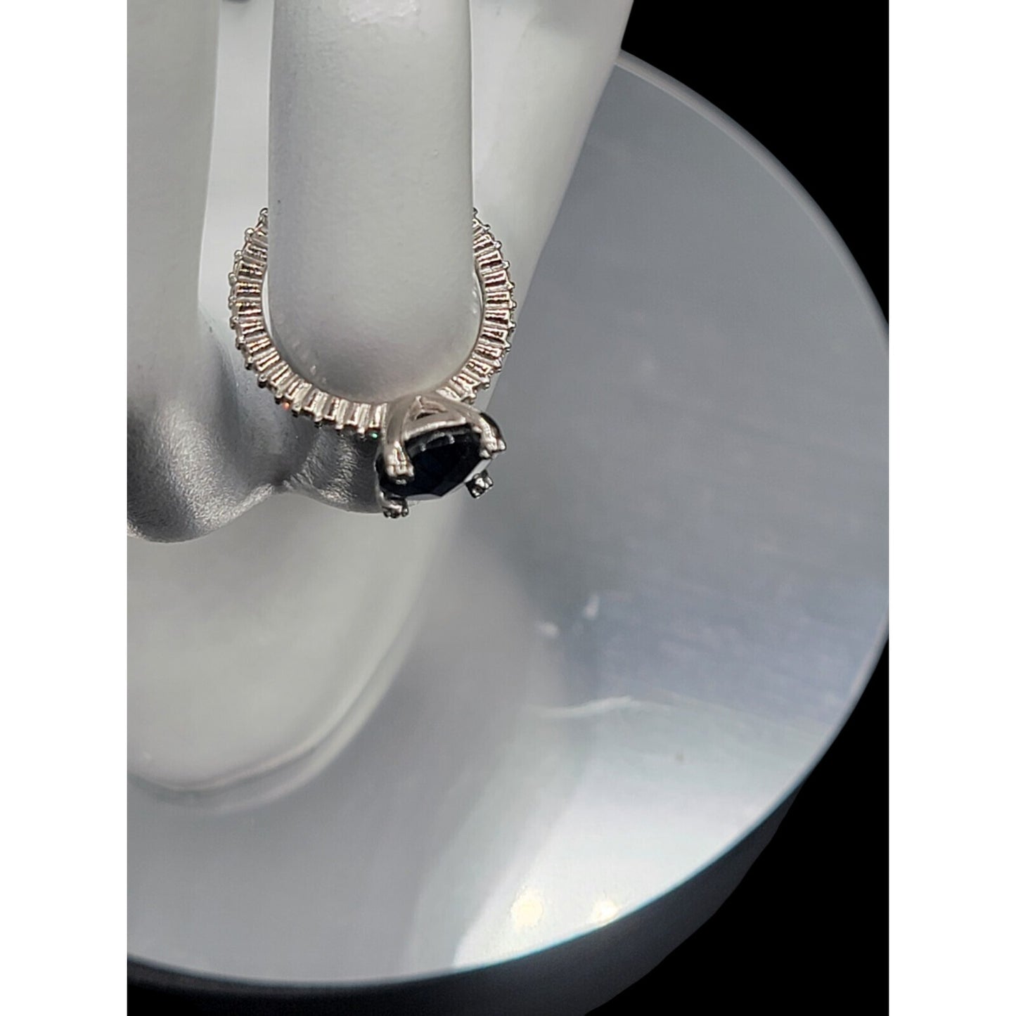 Sterling Silver Sapphire Ring NV Nevada 925 Pave CZ Band Size 6 Cubic Zirconia