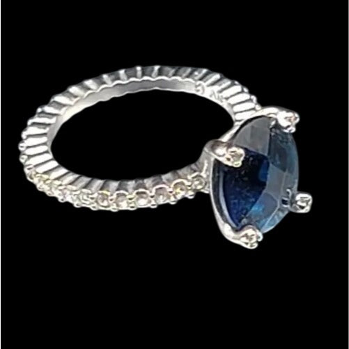 Sterling Silver Sapphire Ring NV Nevada 925 Pave CZ Band Size 6 Cubic Zirconia