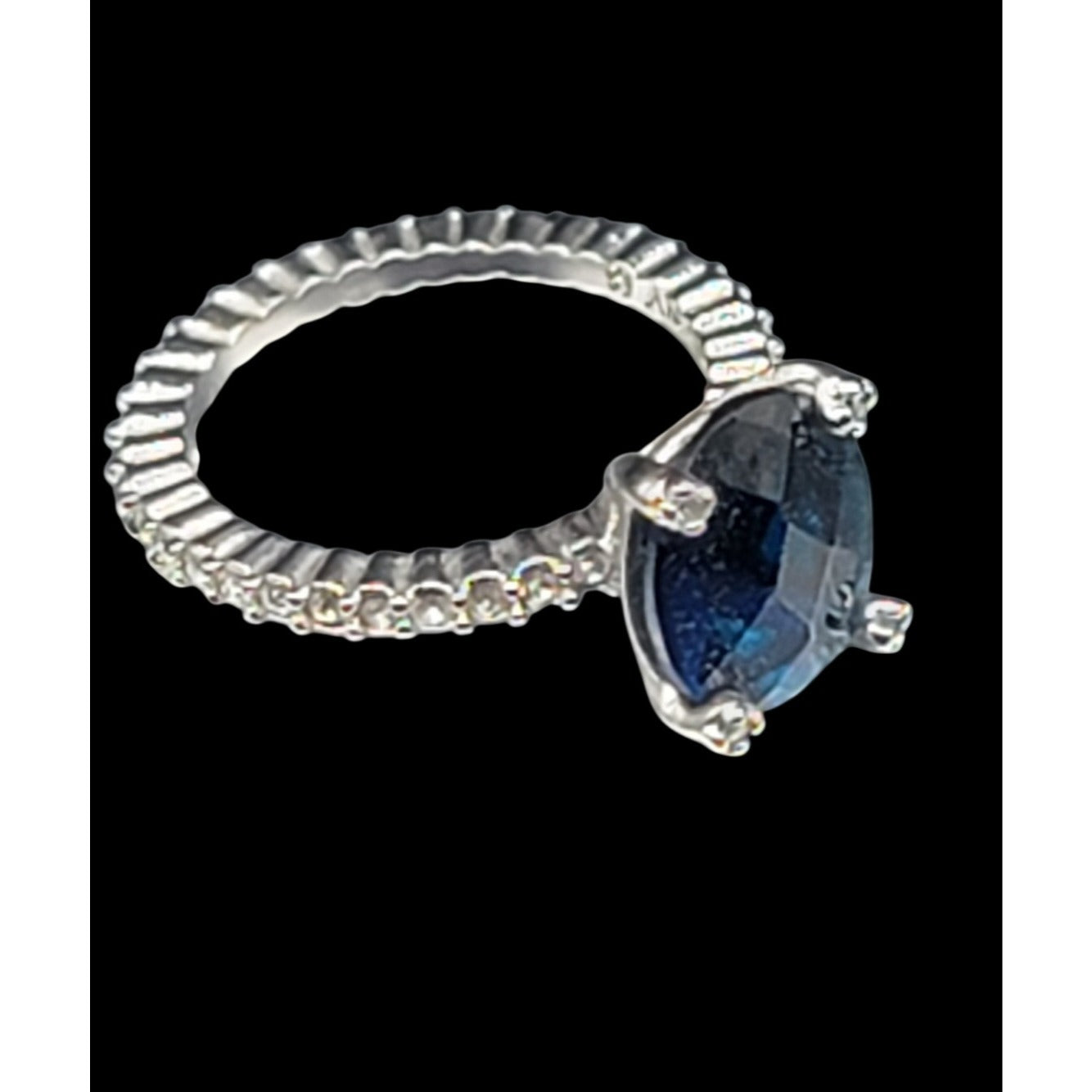 Sterling Silver Sapphire Ring NV Nevada 925 Pave CZ Band Size 6 Cubic Zirconia
