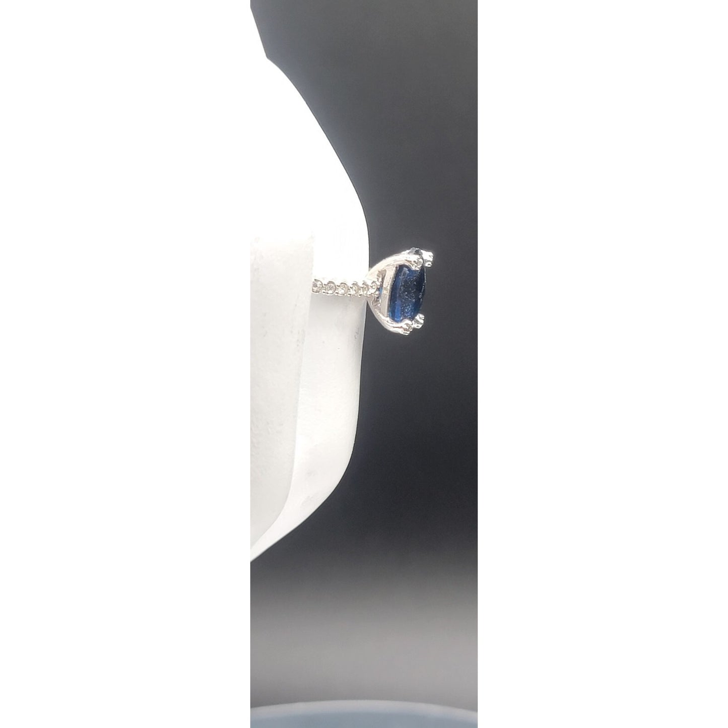 Sterling Silver Sapphire Ring NV Nevada 925 Pave CZ Band Size 6 Cubic Zirconia