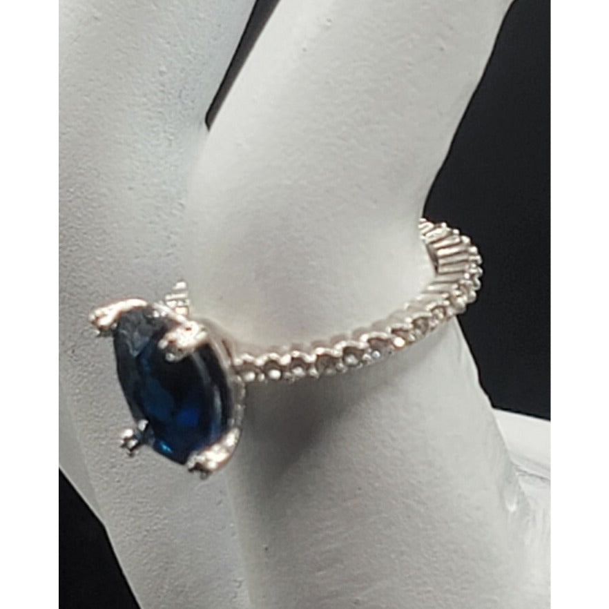 Sterling Silver Sapphire Ring NV Nevada 925 Pave CZ Band Size 6 Cubic Zirconia