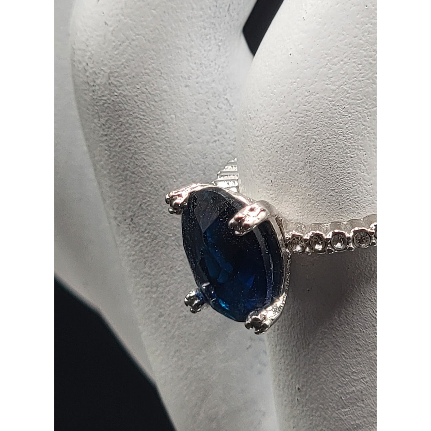 Sterling Silver Sapphire Ring NV Nevada 925 Pave CZ Band Size 6 Cubic Zirconia