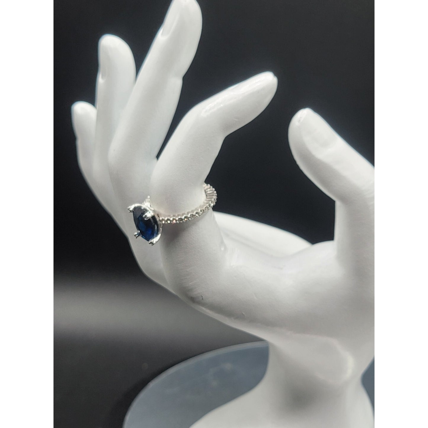 Sterling Silver Sapphire Ring NV Nevada 925 Pave CZ Band Size 6 Cubic Zirconia