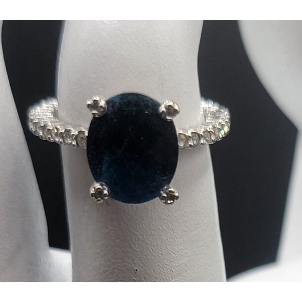 Sterling Silver Sapphire Ring NV Nevada 925 Pave CZ Band Size 6 Cubic Zirconia